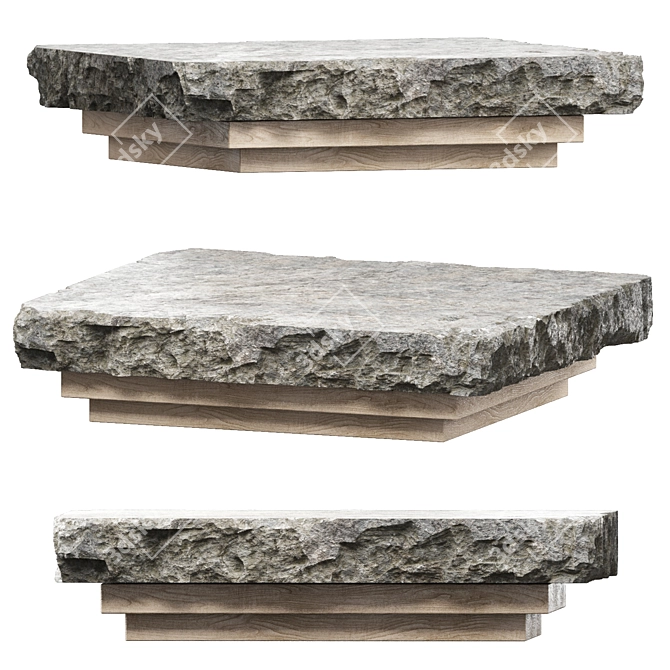 Handcrafted Stone Wood Table 3D model image 1