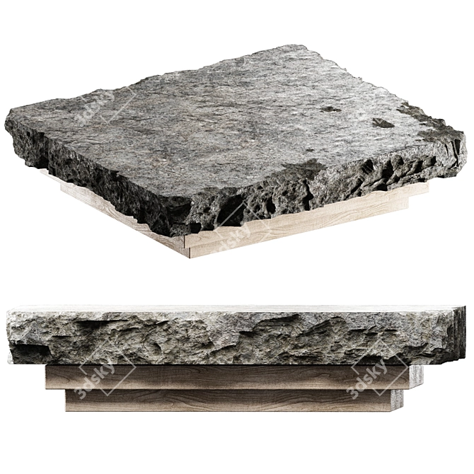 Handcrafted Stone Wood Table 3D model image 4