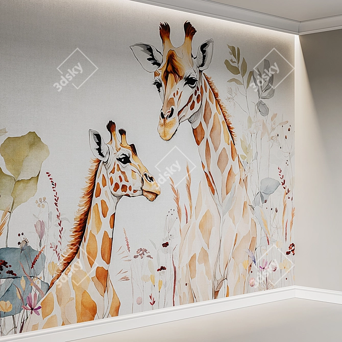 Giraffe Duo Wall Mural 3D model image 2