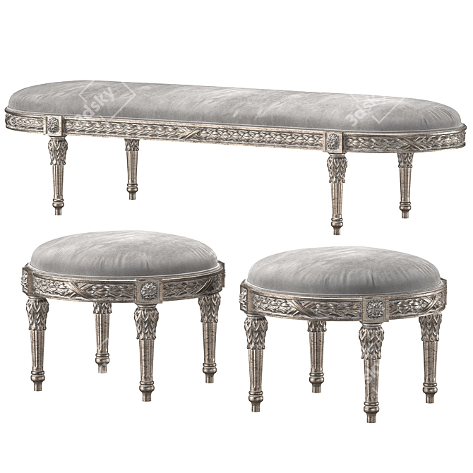 Elegant Curved Bench Sculpture 3D model image 1