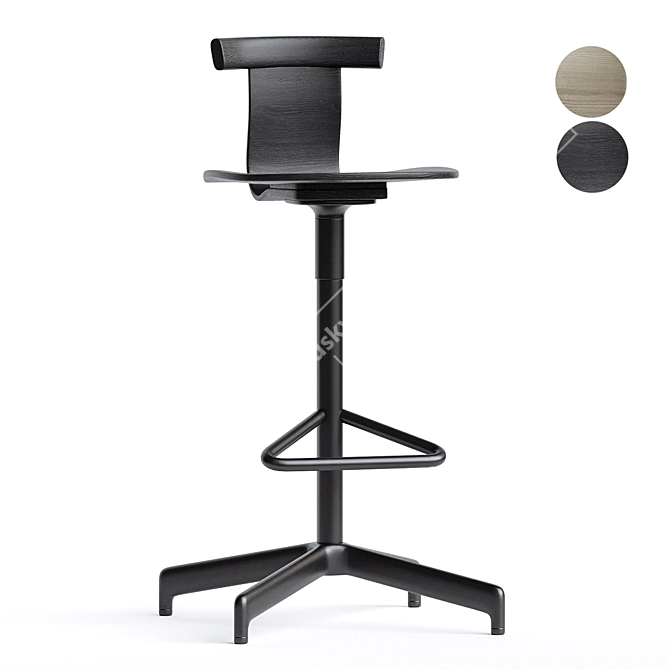 Minimalist Wooden Bar Stool 3D model image 1