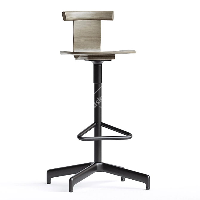 Minimalist Wooden Bar Stool 3D model image 2