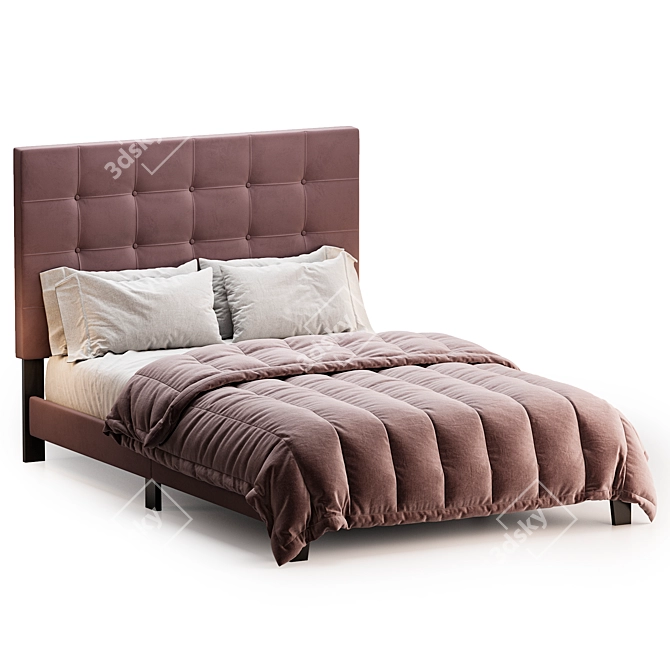Elegant Velvet Platform Bed 3D model image 2