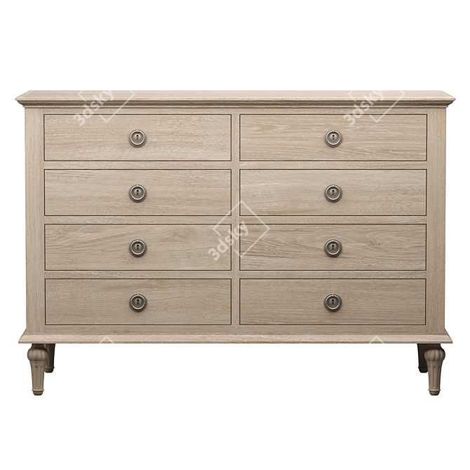 Rustic Oak 8-Drawer Dresser 3D model image 2