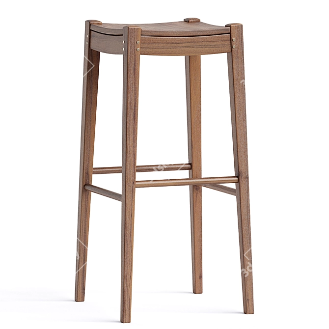 Elegant Oak Wood Stool 3D model image 1