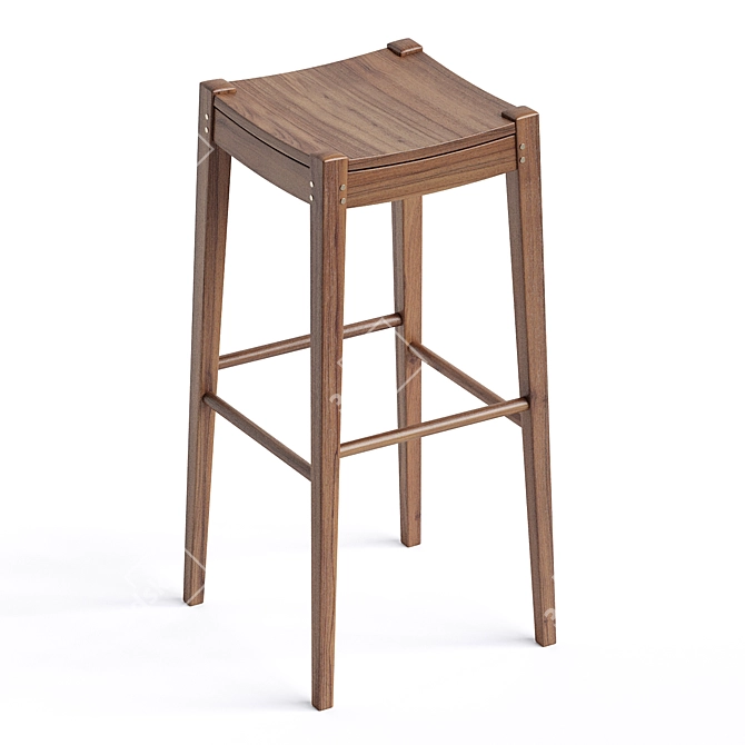 Elegant Oak Wood Stool 3D model image 2