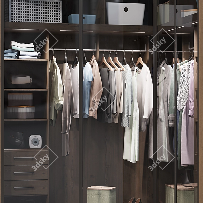 Corner Wardrobe Glass Doors 3D model image 2