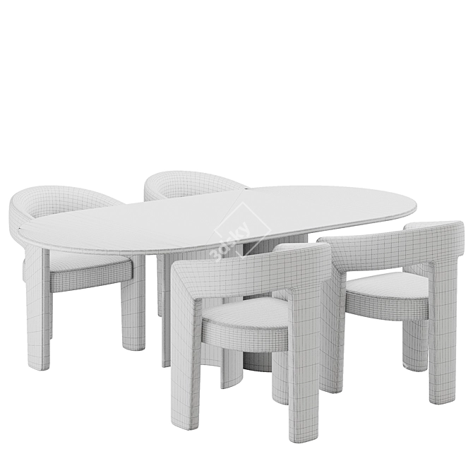 Velvet Iron Arm Chair & Table 3D model image 5