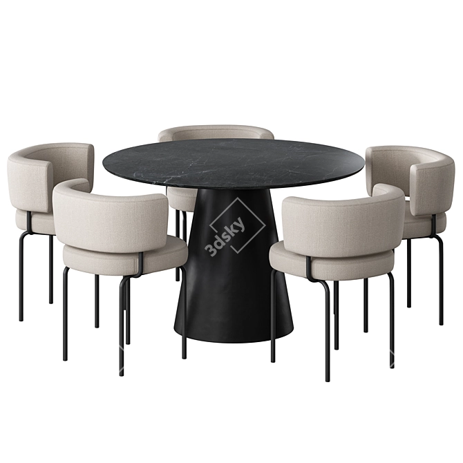 Modern Round Dining Chair Table Set 3D model image 5