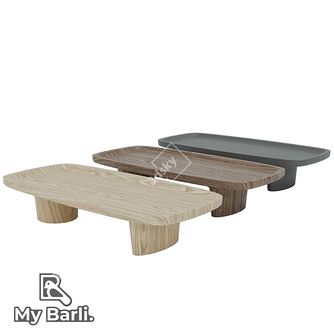 Japanese Minimalist Oak Coffee Table 3D model image 1