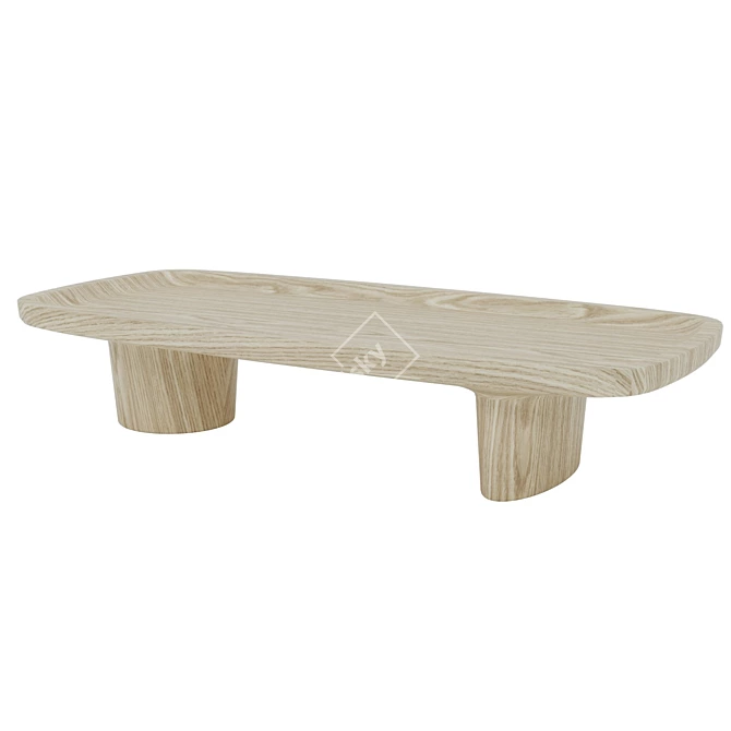 Japanese Minimalist Oak Coffee Table 3D model image 2