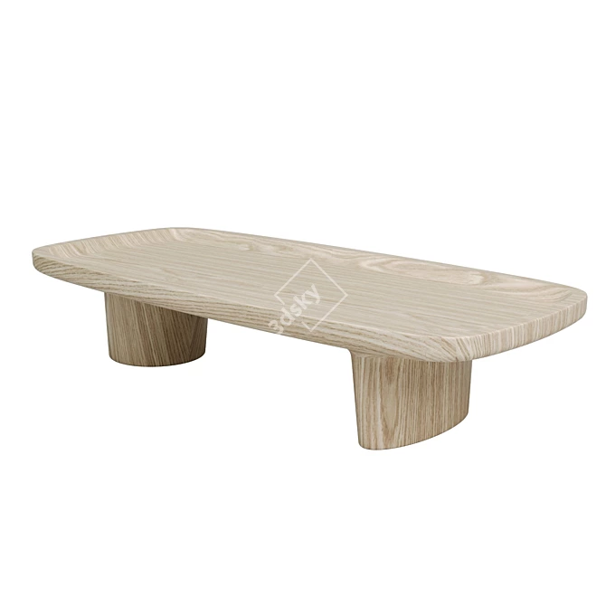 Japanese Minimalist Oak Coffee Table 3D model image 7