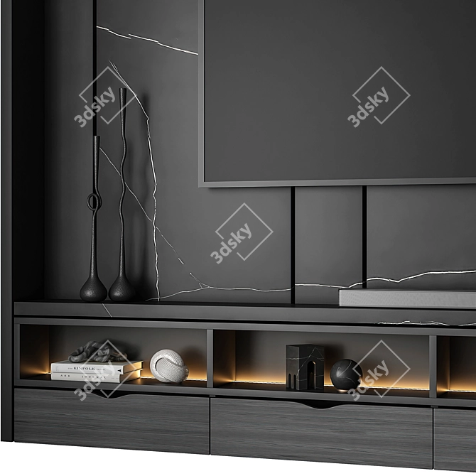 Modern TV Wall Set 24 3D model image 2