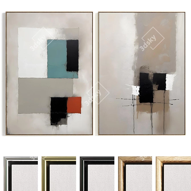 Plaster Dual Photo Frame & Materials 3D model image 1