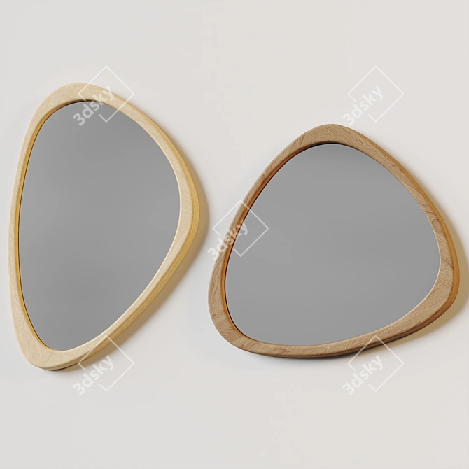 Asymmetric Pine Wood Wall Mirror 3D model image 4