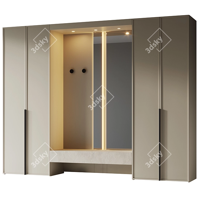Beige Wood Finish Hallway Furniture 3D model image 2