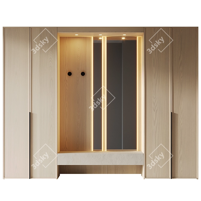 Beige Wood Finish Hallway Furniture 3D model image 3