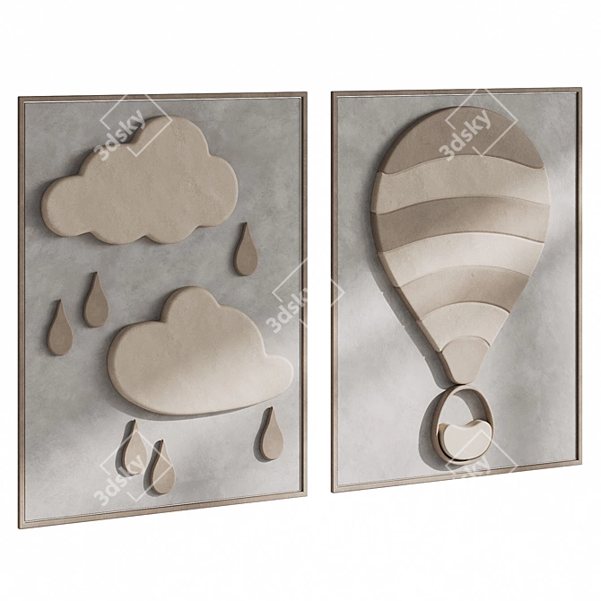 Cloudy Kids Room Wall Art 3D model image 1