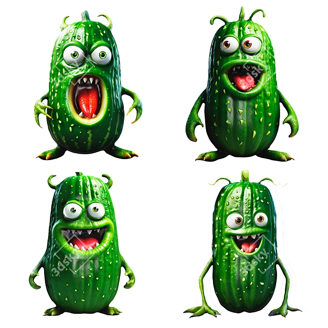 Cute Monster Cucumber Figures 3D model image 1