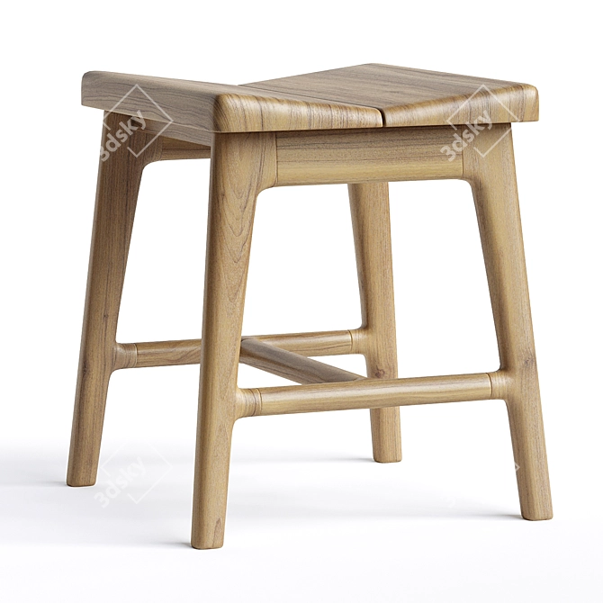 Modern Oak Small Stool 3D model image 1