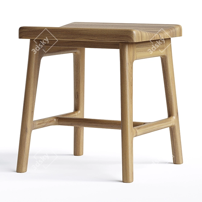 Modern Oak Small Stool 3D model image 2