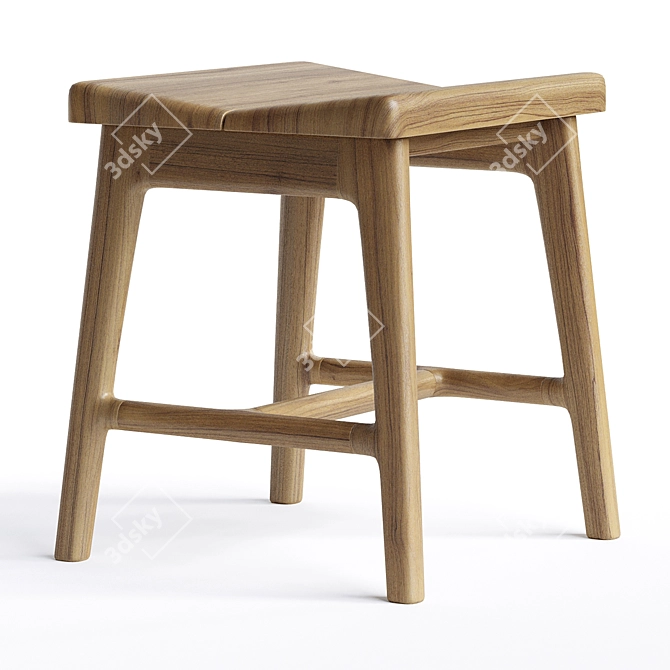 Modern Oak Small Stool 3D model image 3