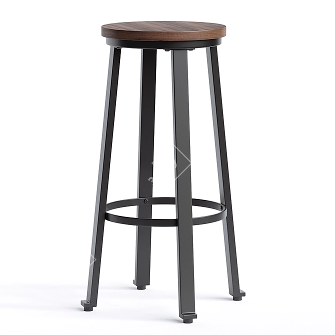  Industrial Solid Wood Bar Stool 3D model image 1