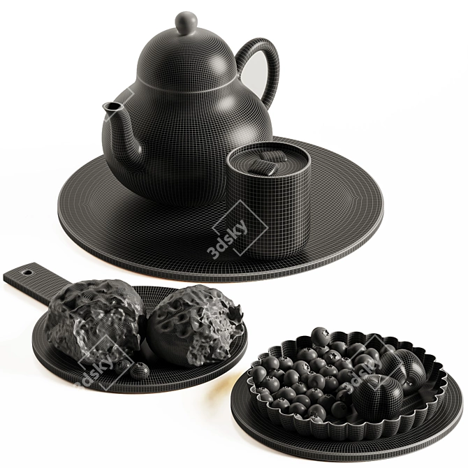 Blueberry Bliss Decorative Tea Set 3D model image 4