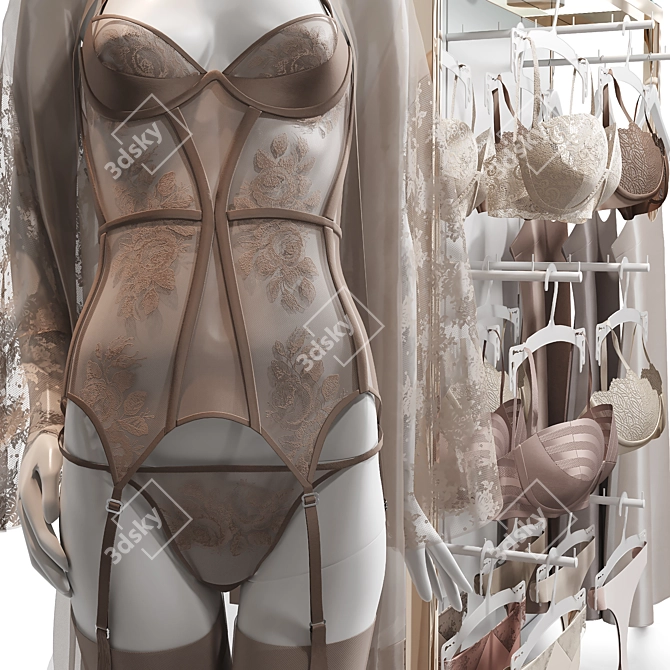 Double-sided Lingerie Stand with Mannequin 3D model image 4