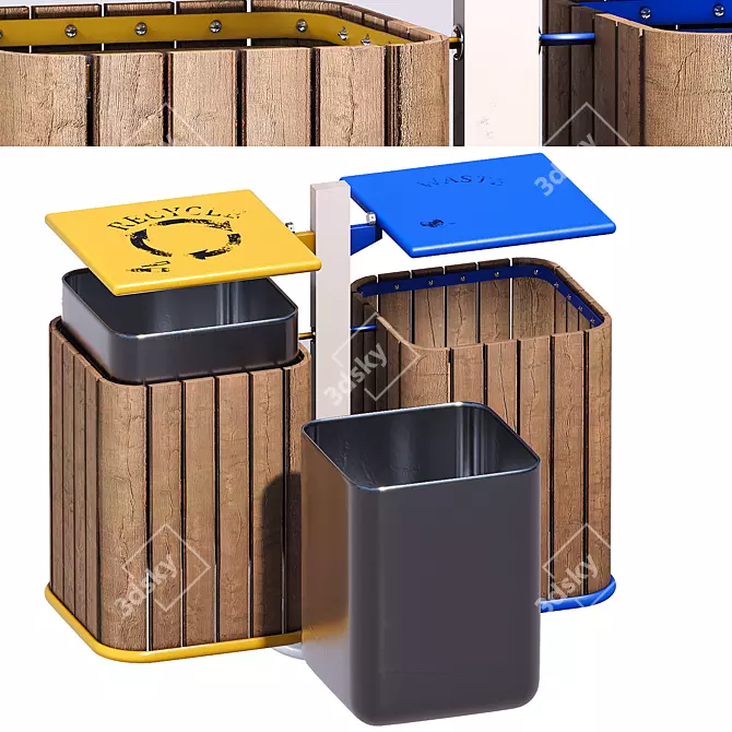 Title: Dual Urban Trash Bin Set 3D model image 4