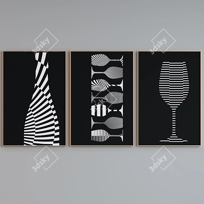 Wine Glass Picture Frame Set 3D model image 4