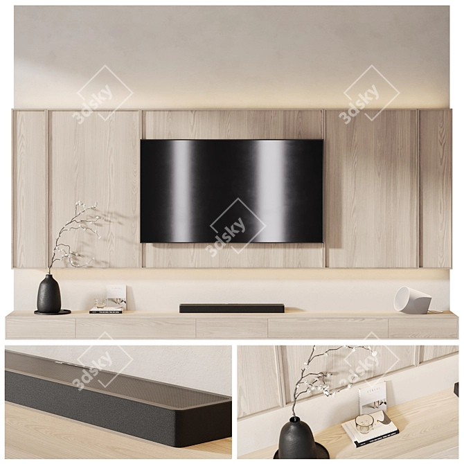 Modern TV Wall with Soundbar 3D model image 1