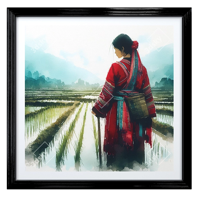 Paddy Landscape Watercolor Frames 3D model image 4