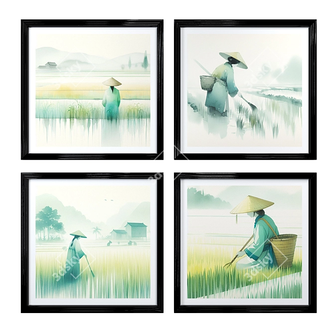  Paddy Landscape Watercolor Frames 3D model image 2