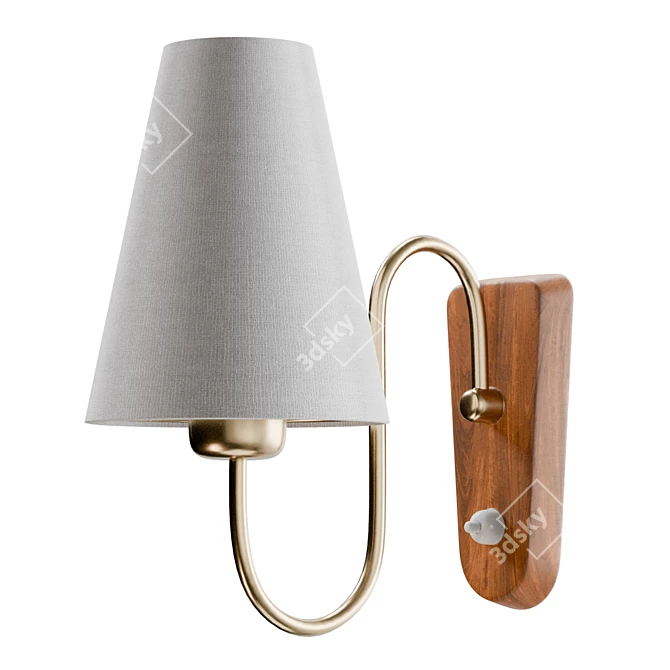 Swedish Fabric Sconce Brass Oak 3D model image 1