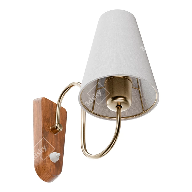 Swedish Fabric Sconce Brass Oak 3D model image 4