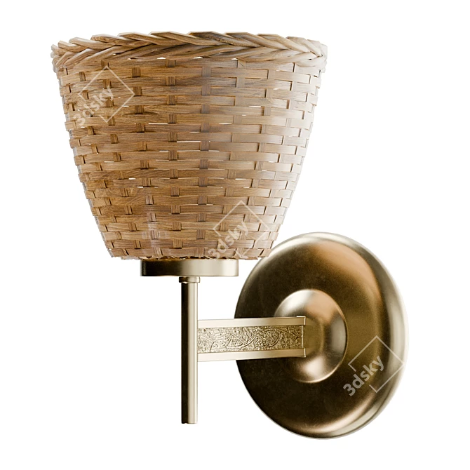  Scandinavian Rattan Brass Wall Sconces 3D model image 1