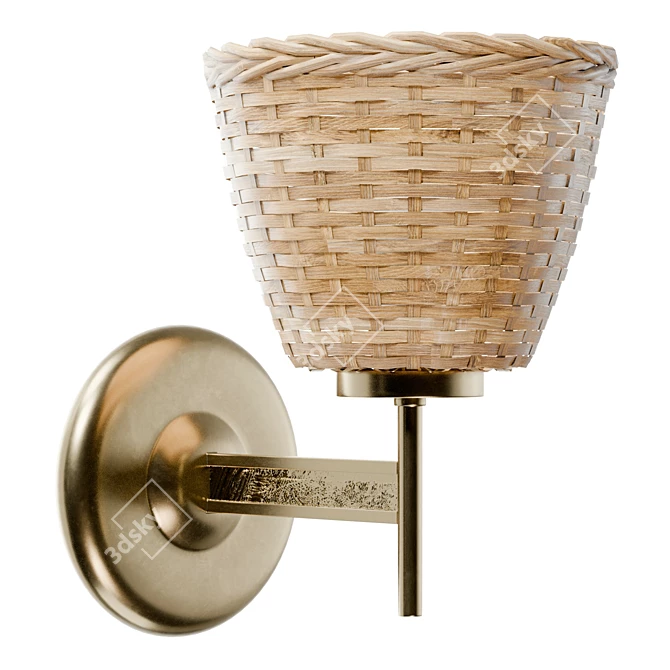  Scandinavian Rattan Brass Wall Sconces 3D model image 3