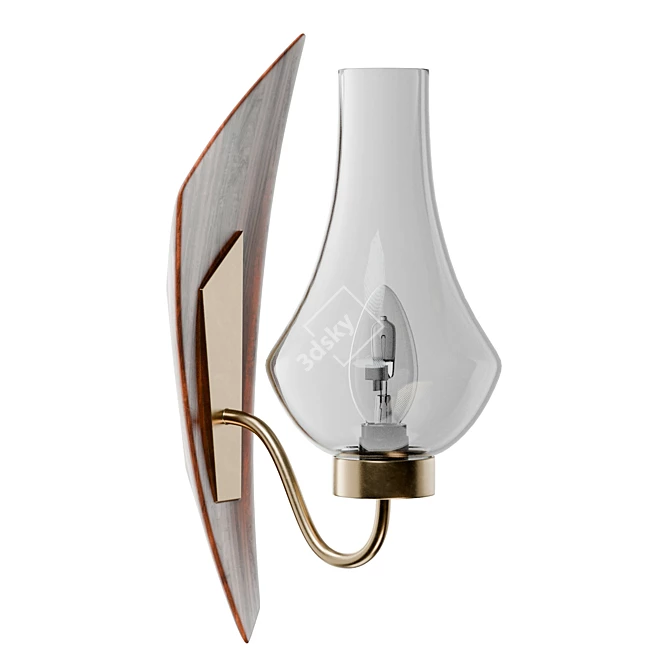 Swedish Teak Brass Glass Sconce 3D model image 3