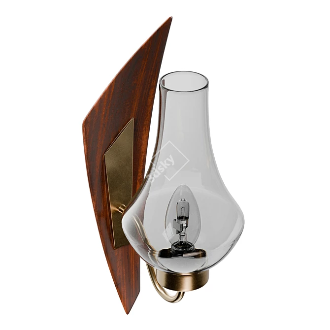 Swedish Teak Brass Glass Sconce 3D model image 4