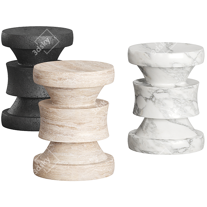  Modernist French Crafted Travertine Stool 3D model image 1