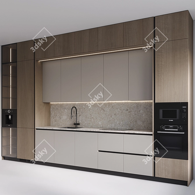 Modern Style Kitchen with Built-In Appliances 3D model image 2