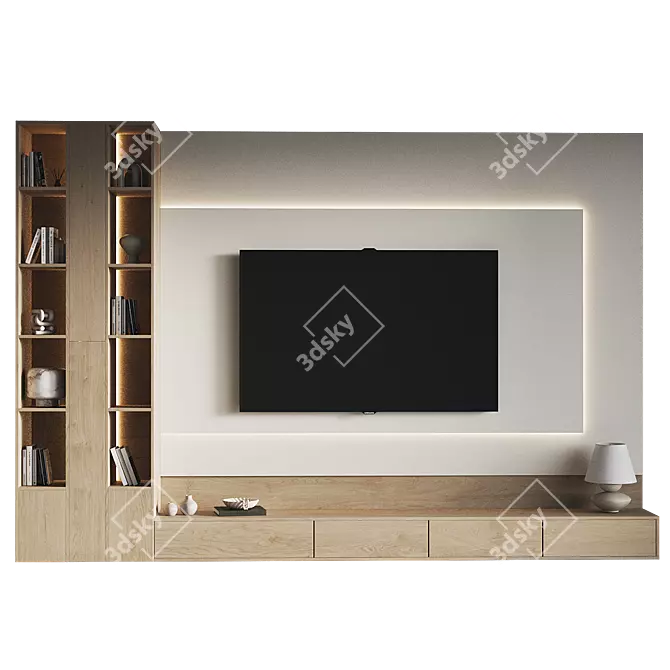 Modern TV Wall Unit 3DS 3D model image 2