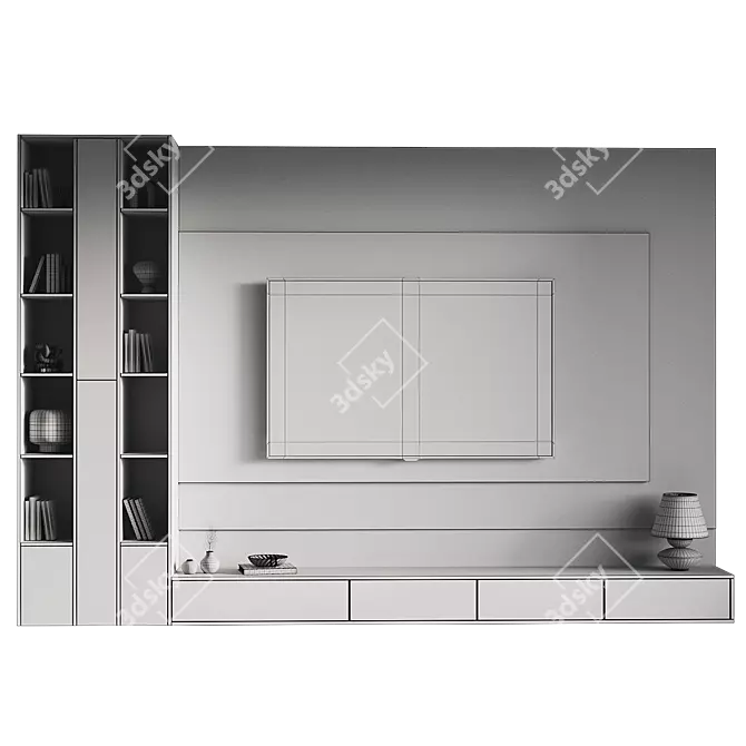 Modern TV Wall Unit 3DS 3D model image 4