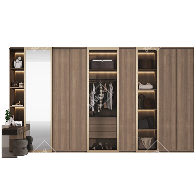 Modern G-Shaped Wardrobe Set 3D model image 7