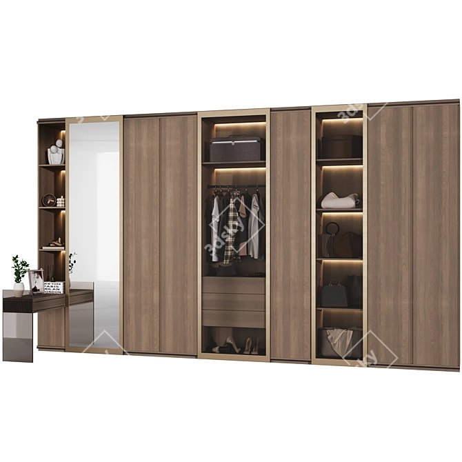Modern G-Shaped Wardrobe Set 3D model image 4
