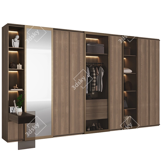Modern G-Shaped Wardrobe Set 3D model image 5