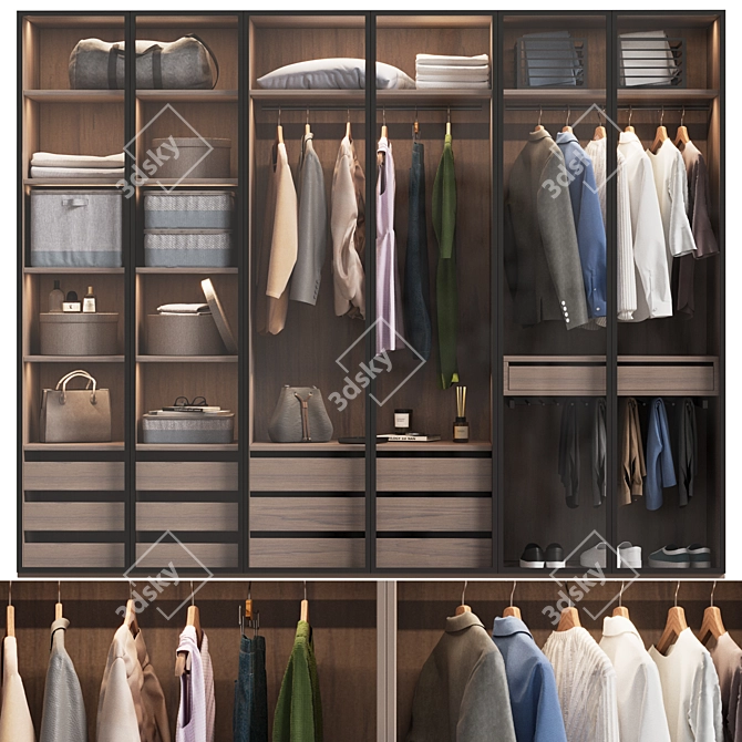 Glass Door Wardrobe With Clothing 3D model image 1