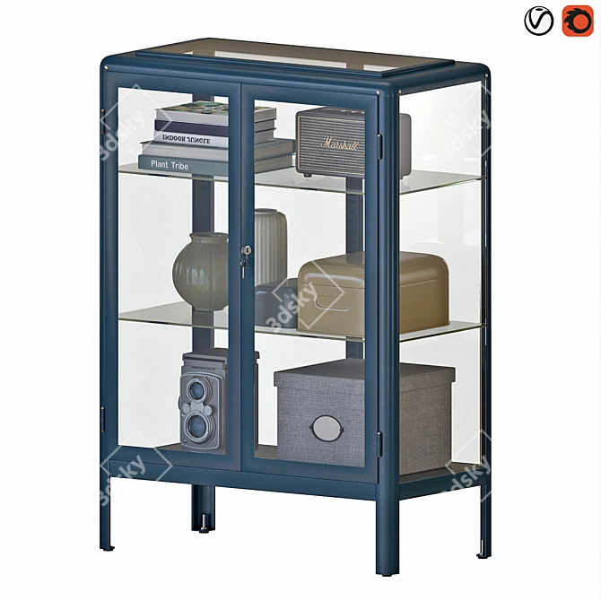 Dark Blue Glass-door Cabinet 42cm 3D model image 1