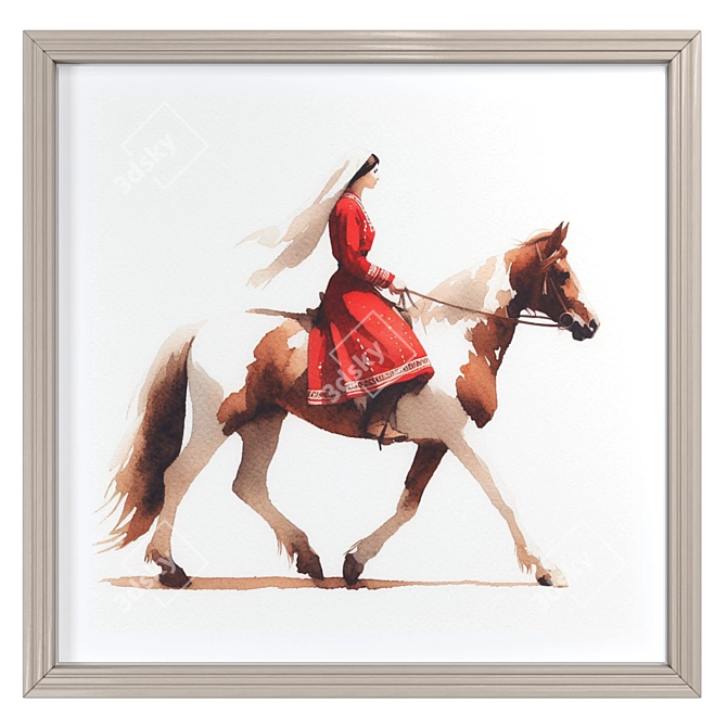 Watercolor Woman Riding Horse Frames 3D model image 3